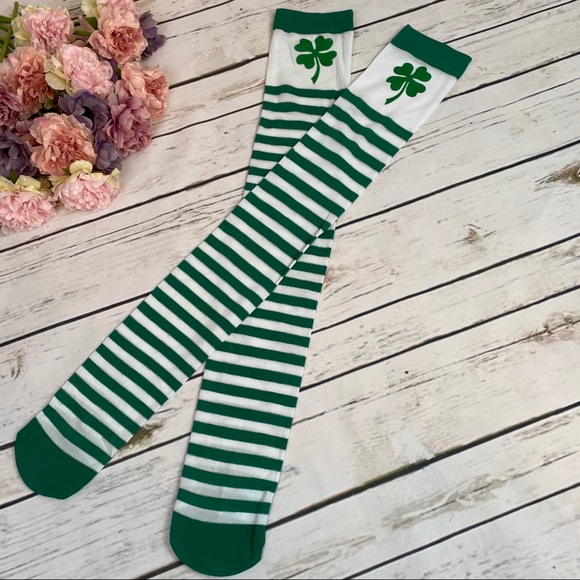 Green & White Stripe Thigh High Over Knee Stocking - Picture 6 of 7